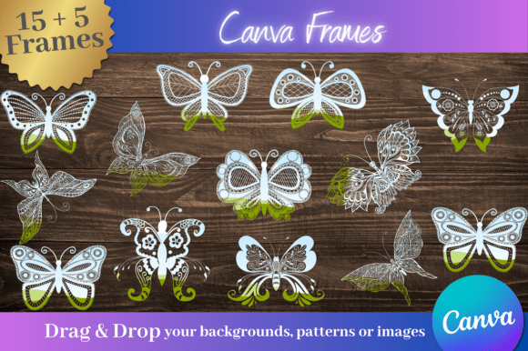 15 Lace Butterfly Canva Frames + 5 Bonus: Elevate Your Designs